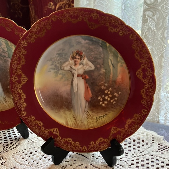 Antique Vintage Set/2 Plates - "Sevres" Portrait Plates - Picture 4 of 16